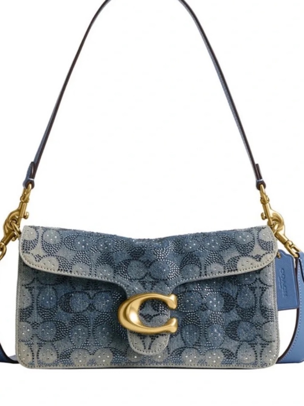 COACH Tabby Medium Crystal Denim Signature Shoulder Handbag 26